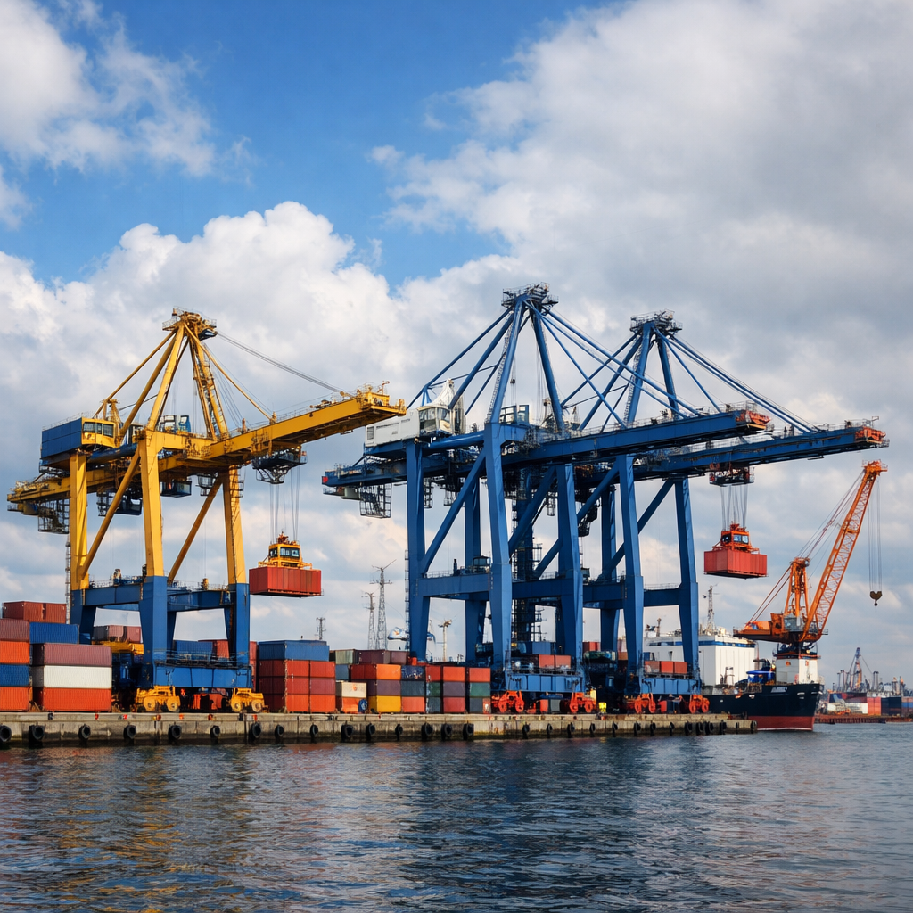 Industrial port cranes and cargo handling